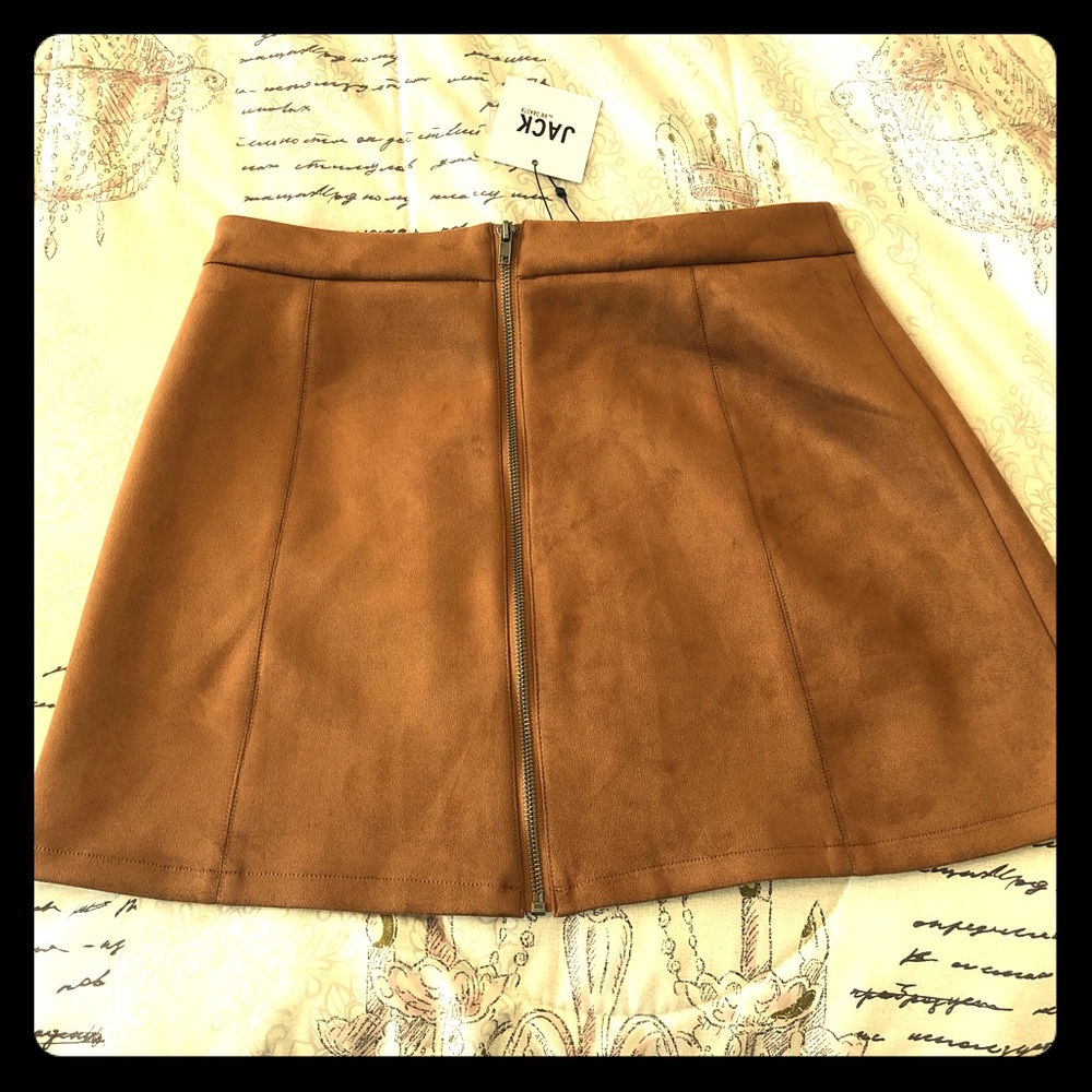 Jack Suede mini Zip up skirt. Tan